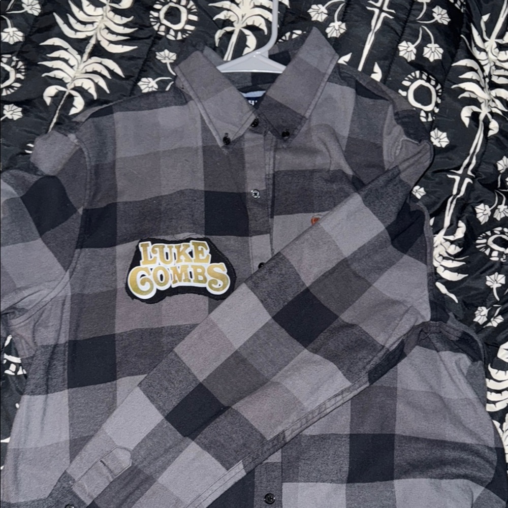 Luke Combs Custom Men's Black and Gray Plaid Shirt